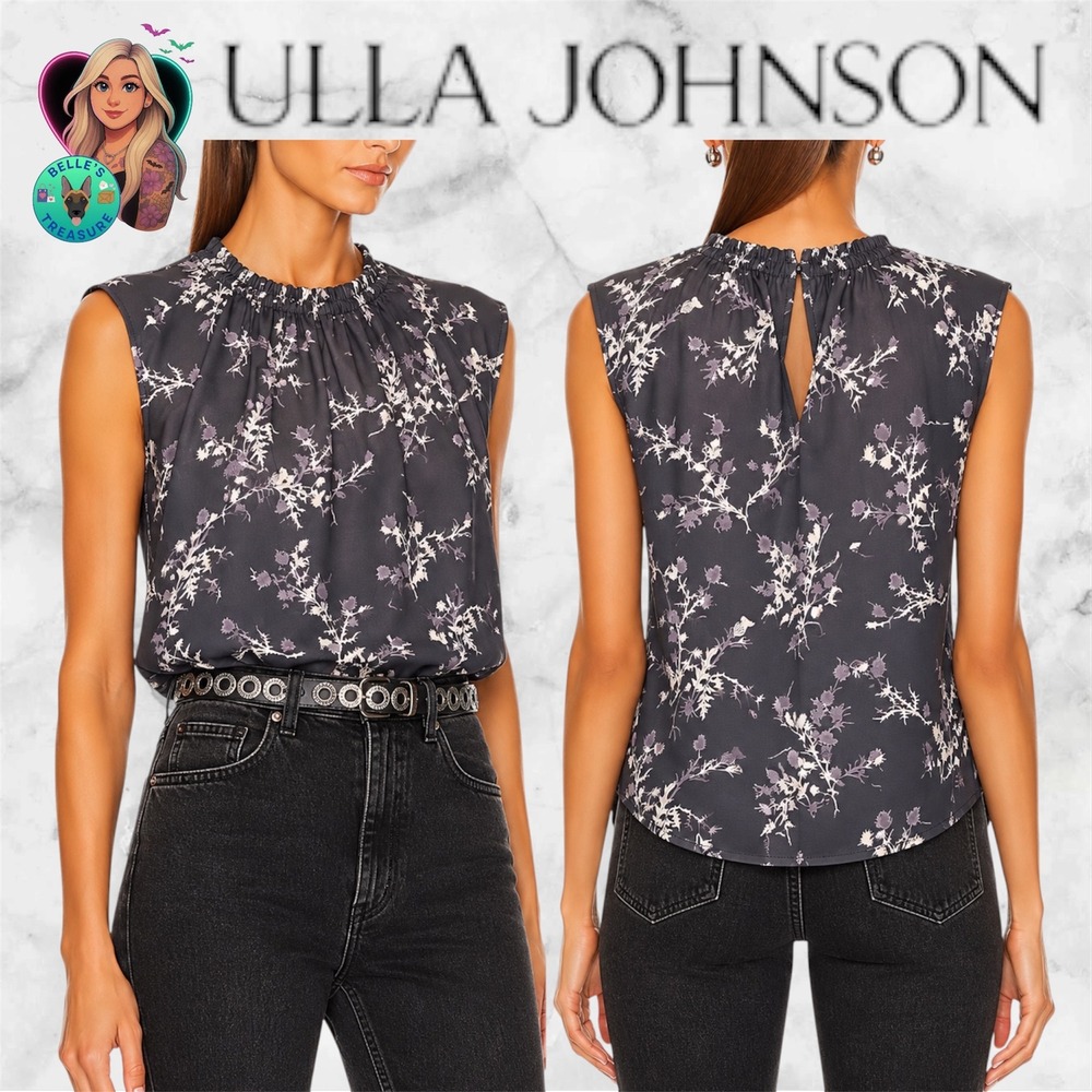 Ulla Johnson Womens 6 Silk Thistle Floral Sleeveless Blouse Grey Tank Top Medium